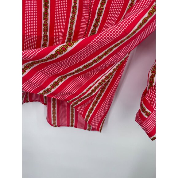 Michael Kors Womens orange Striped chain Patterned Blouse Long roll tab Sleeve S - Picture 7 of 13